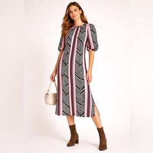 Anthropologie‎ McKenzie Striped Boho Midi Dress Mock Neck Festival S Chic